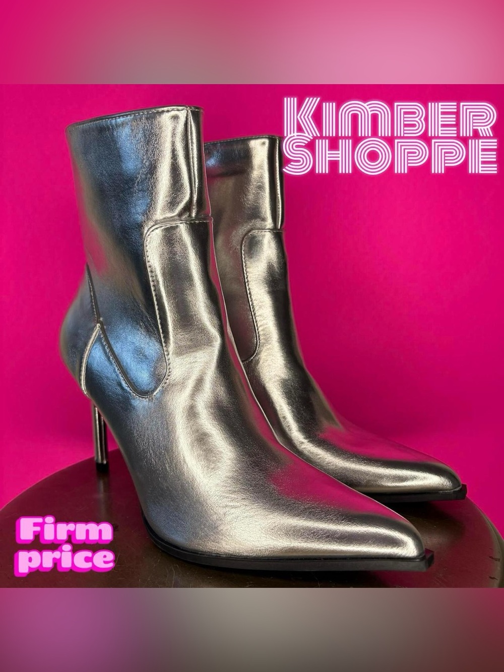 Forever 21 Metallic Silver Pointed Toe Stiletto Heel Ankle Boot US 8